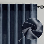 MIULEE Navy Blue Short Linen Curtains 45 Inch Length 2 Panels - Image 2