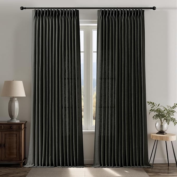 IVAPUPU Black Pinch Pleated Curtains 96 Inches Long by IVAPUPU