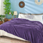 inhand Purple Fleece Twin Blanket, Super Soft Flannel Leaves Pattern Fuzzy - Image 3