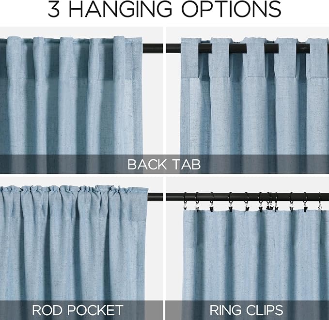 Blue Linen Curtains 102 Inches Long - Image 3