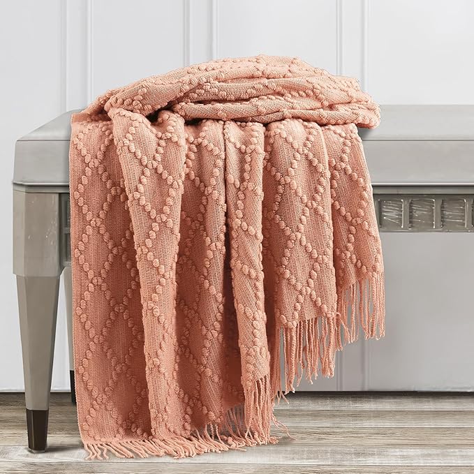 BOURINA Orange Throw Blanket 50 x70 Inches Jacquard Argyle Throw Textured Solid - Image 5