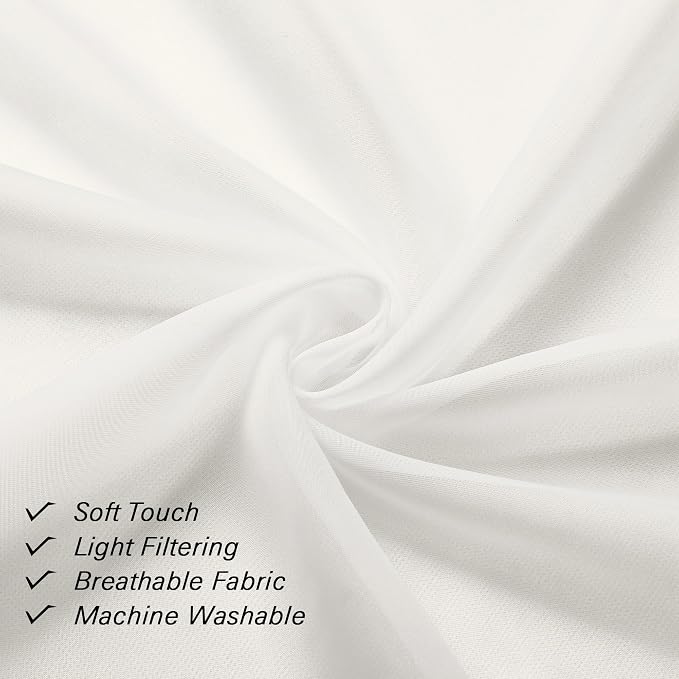 Lecloud 14 Inch Ivory Sheer Curtains Valance 2 Pieces, Cafe Kitchen Curtain - Image 5