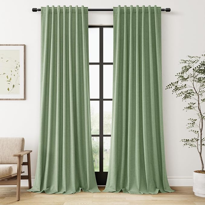 Guken 100% Blackout Linen Curtains 84 Inch Length 2 Panels Set by Guken