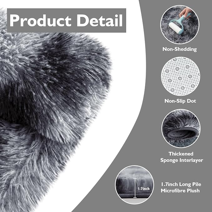 Tie-Dyed Black Fluffy Round Rug, Soft Area Rugs - Image 4