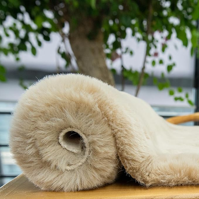 ORINOVA Washable Shag Round Rugs 6ft Camel Plush Faux Rabbit Furry Fur Rugs - Image 5