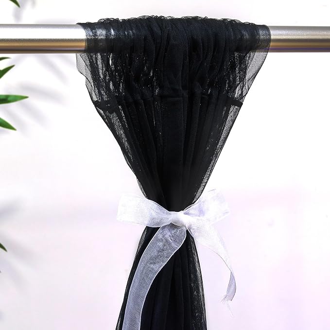 Black Backdrop Curtain Sheer Tulle Backdrop Curtain - Image 7