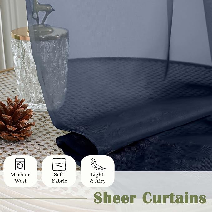 Lecloud Navy Blue Sheer Curtains 108 Inches Long 2 Pcs, Rustic Farmhouse Dual - Image 8