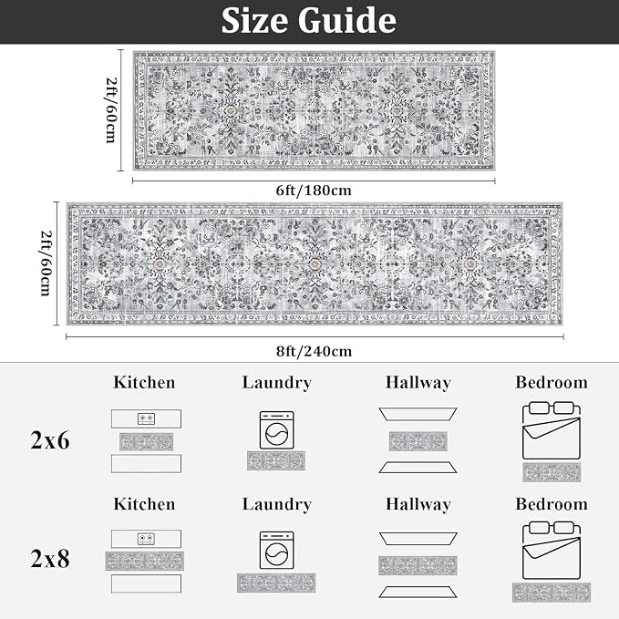 Yamaziot Washable Runner Rug 2x6 – Non Slip Boho Floral Hallway Runner Rug - Image 2