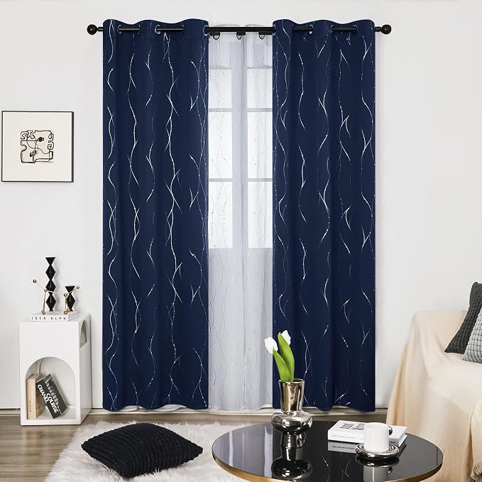 Deconovo Navy Blue Curtains, 42 x 84 Inch, Thermal Insulated Soundproof Privacy - Image 2