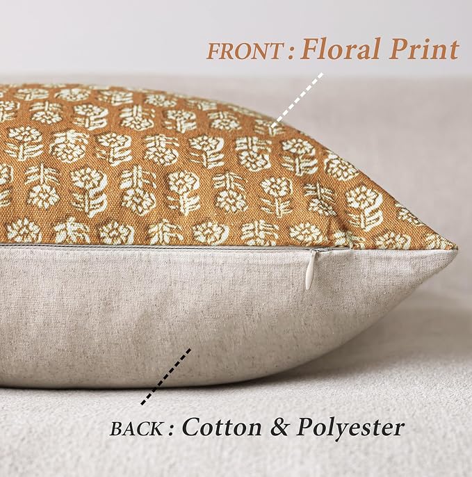 Foindtower Set of 2 Decorative Neutral Floral Print Throw Pillow Covers Vintage - Image 2