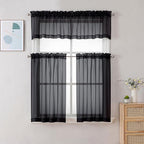 Gwine Black Sheer Curtain Tiers 24 Inch Length, Light Filtering Voile Short - Image 2
