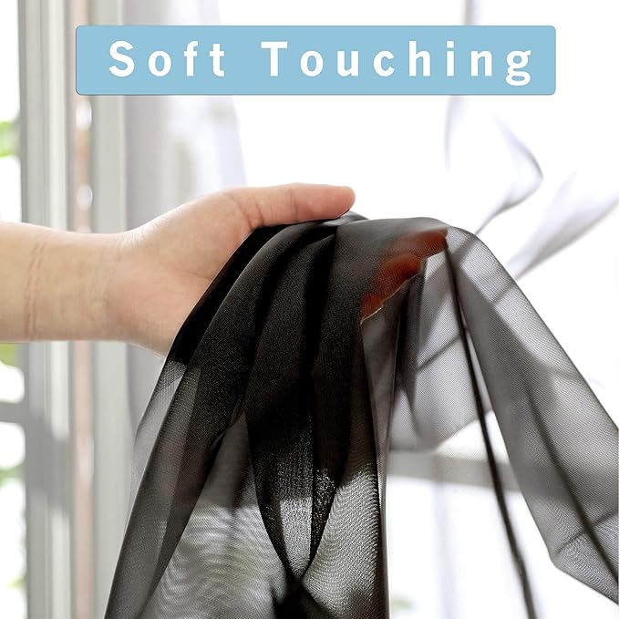 OWENIE Black Sheer Curtains, Sheer Curtains 63 inch Length 2 Panels Set - Image 3
