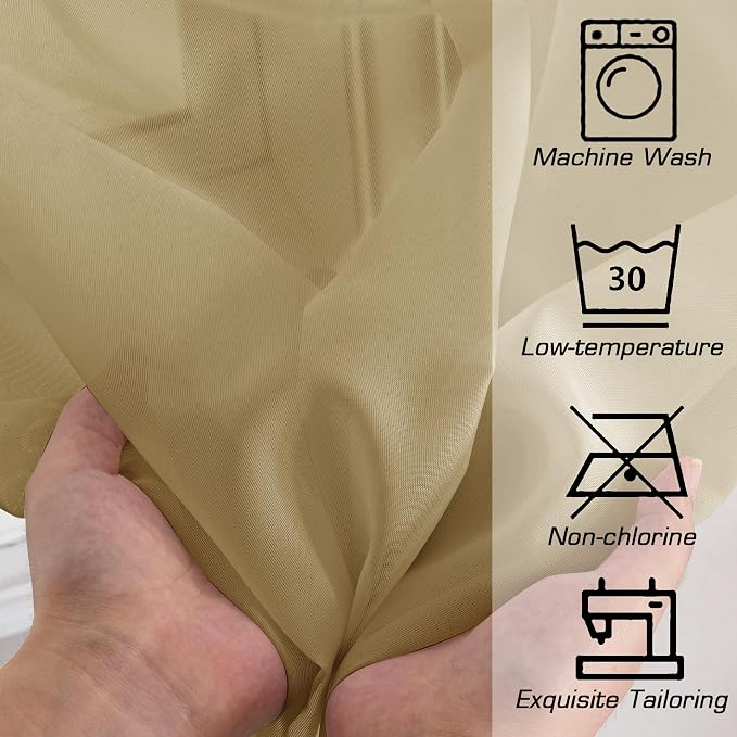 OWENIE Gold Sheer Curtains 72 Inches Long 2 Panels Set, Transparent Light - Image 3