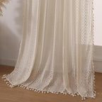 WAZZIO Boho Lace Curtains 72 Inches 2 Panel, Light Filtering Privacy Tassel & - Image 5
