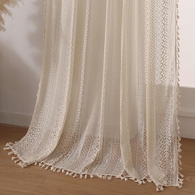 WAZZIO Boho Crochet Curtains for Living Room Lace Curtains 84 Inches Long 2 - Image 7