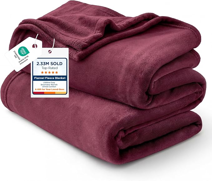Bedsure GentleSoft Fleece Blanket Twin Size Burgundy by BEDSURE