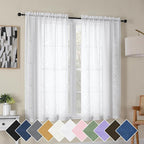Simplebrand Semi Sheer White Curtains 45 Inch Length 2 Panels, Geometric by Simplebrand