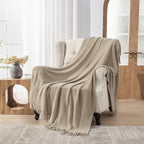 lifein Throw Blanket for Couch, Soft Boho Decor Bed Throw, Cozy Beige Knitted - Image 6