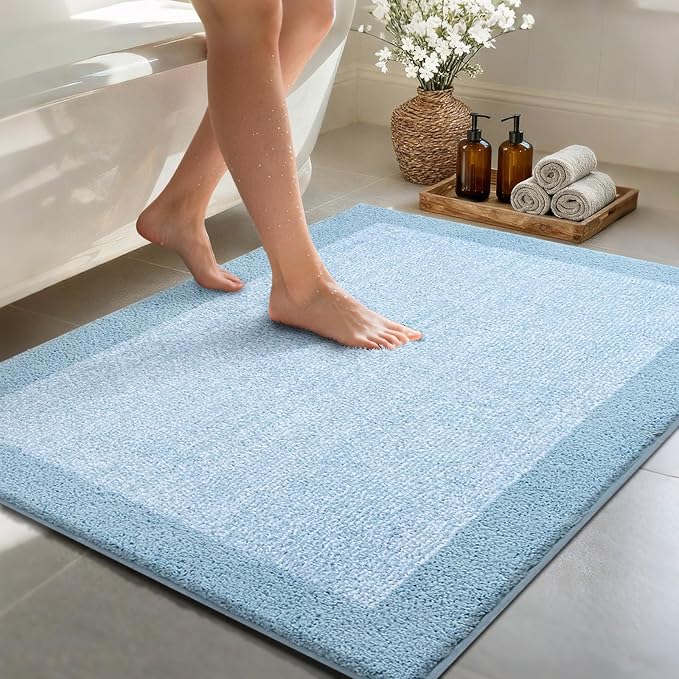 48x32 Large Bathroom Rugs Washable Non Slip, Light Blue Bath Mat by Unknown