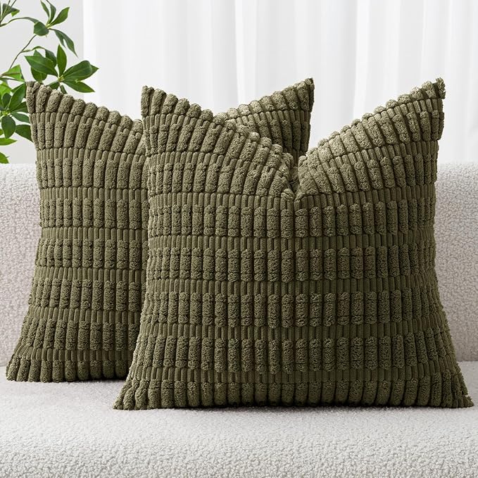 MIULEE Pack of 2 Spring Corduroy Decorative Throw Pillow Covers 18x18 Inch Soft by MIULEE