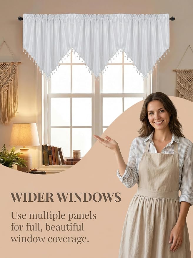 Molaxhome Swag Curtain 51 inch Length Rod Pocket Scalloped Curtain Valance - Image 2