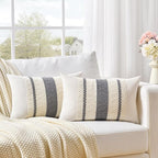 Fancy Homi Set of 1 Neutral Grey Farmhouse Lumbar Decorative Throw Pillow - Image 2