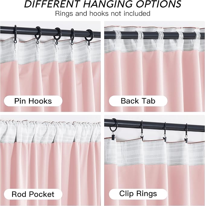 RYB HOME Pink Velvet Curtains 102 inches, Back Tab Soft Fabric Room Darkening - Image 8
