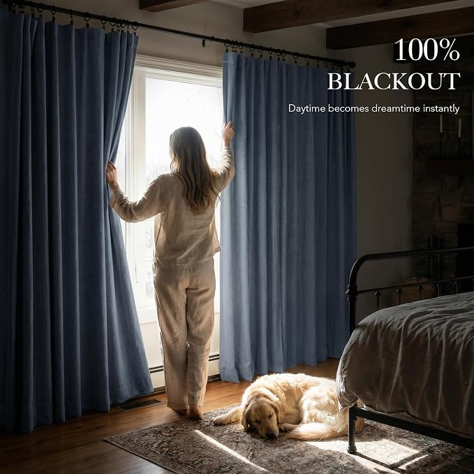RYB HOME Smoky Blue 100% Blackout Curtains - Image 3