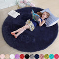 Dark Navy Round Rugs 5Ft for Teen Boys Bedroom, Circular Fluffy Shag Fuzzy by Amdrebio