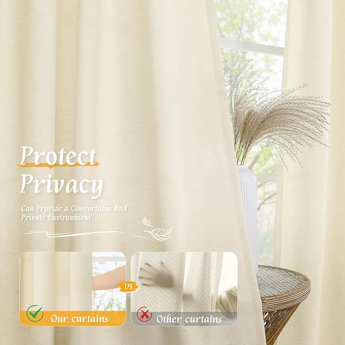 LAMIT Natural Light Beige Linen Curtains 84 inch Long 2 Panels, Soft Thick - Image 5