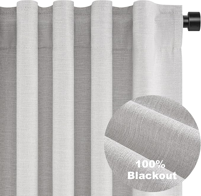 Grey Linen Blackout Curtains for Living Room 2 Panels Set 92 Inches Long Linen - Image 8