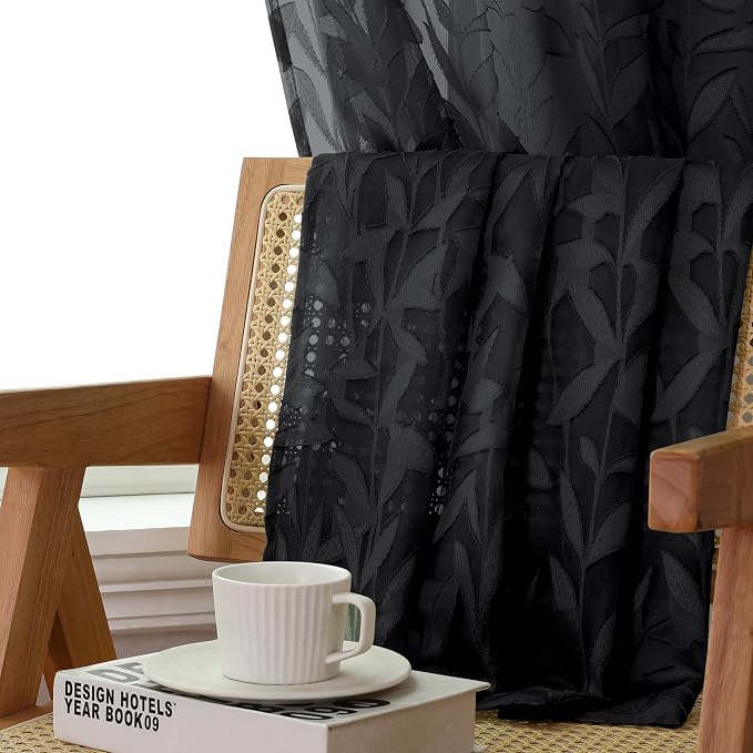 Lecloud Leia 2 Panels Sheer Black Curtains - Image 7