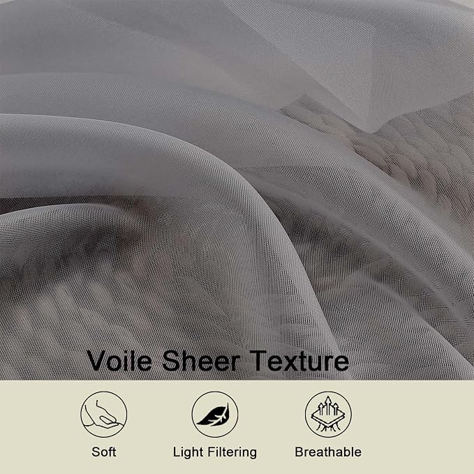 Sheer Grey Curtains for Bedroom Living Room 90 Inches Long 2 Panels Set - Image 7