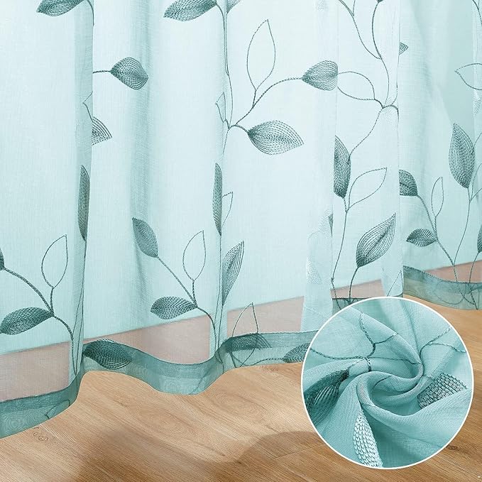 HOMEIDEAS Turquoise Aqua Sheer Curtains 52 X 96 Inches Length 2 Panels - Image 3