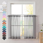 OVZME Charcoal Grey Sheer Curtains 36 inches Long, Short Kitchen Window by OVZME