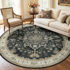 RELEANY Area Rugs Round 6ft Washable Non-Slip, Floral Vintage Distress Print by RELEANY