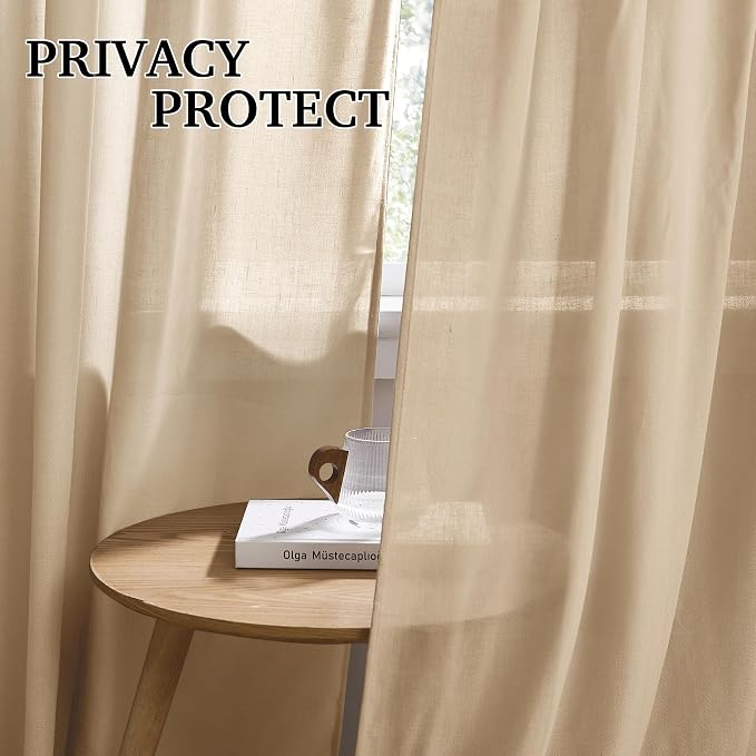 RYB HOME Boho Curtains 90 inches Long, Soft Linen Woved Lightweight Back Tab - Image 3