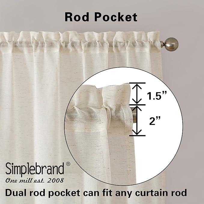 Simplebrand Natural Linen Textured Sheer Curtains 84 inches Length 2 Panels Set - Image 5