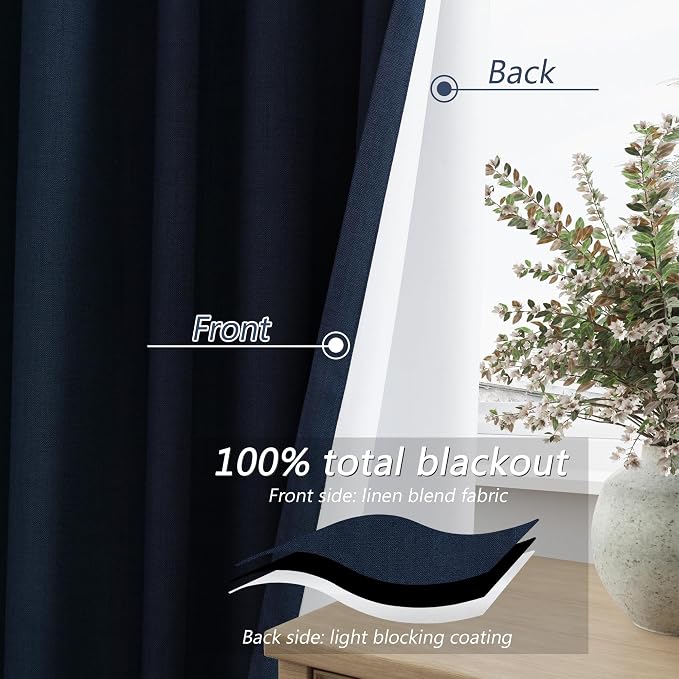 Guken Navy Blue 100% Blackout Curtains 108 Inch Length 2 Panels Set - Image 4