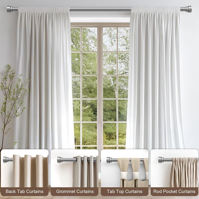 Lootkell 2 Pack Modern Silver Curtain Rods Set - Image 3