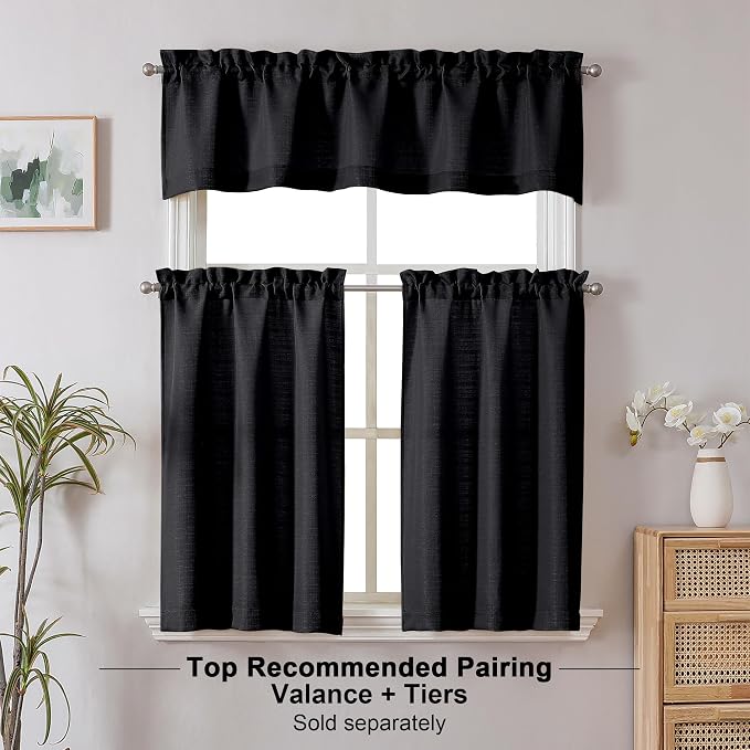 Chyhomenyc Black Valance for Windows, Light Filtering Faux Linen Solid Short - Image 4
