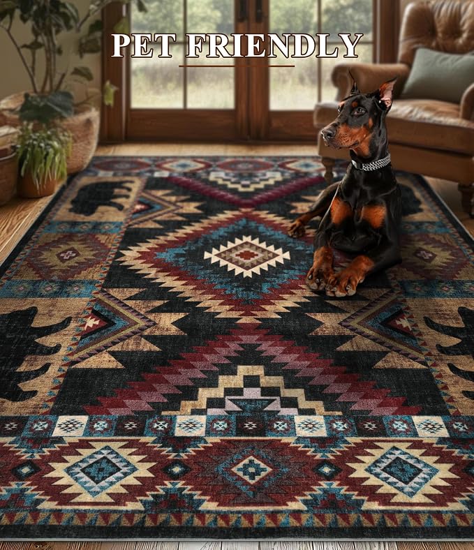 YIHOUSE Rustic Cabin Area Rug for Living Room 8x10, Machine Washable Lodge Bear - Image 6
