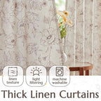 jinchan Floral Linen Curtains for Living Room 84 Inch Length Brown Flower - Image 3