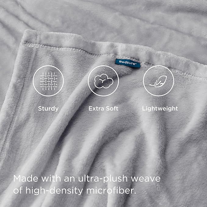 Bedsure GentleSoft Fleece Blankets King Size Light Grey - Image 3
