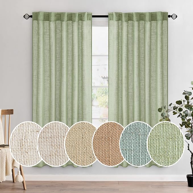 MIULEE Sage Green Linen Curtains 72 Inch Length by MIULEE