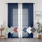OVZME 2 Panels Sheer Navy Blue Curtains 72 Inches Length Window Treatment by OVZME