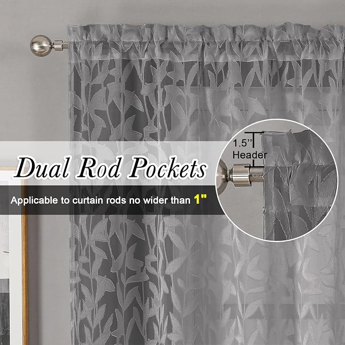 Lecloud Leia Charcoal Grey Sheer Curtains 78 Inches Long 2 Panels, Privacy Airy - Image 5
