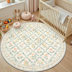 Round Area Rug for Living Room: 6 ft Floral Washable Circle Rug Soft Non-Slip - Image 5