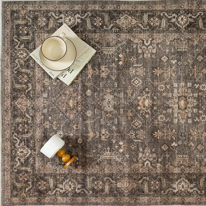 5x7 Washable Area Rug for Living Room Bedroom Vintage Brown Soft Low Pile - Image 9