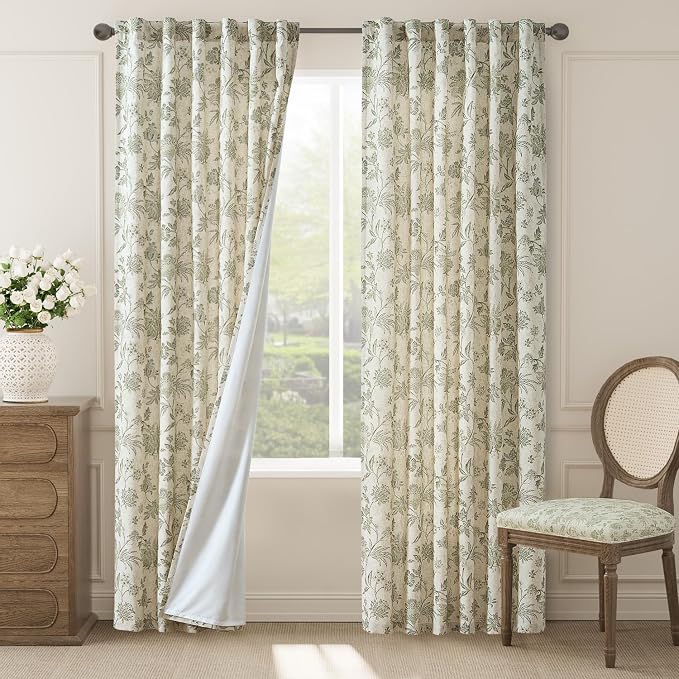 jinchan Lined Linen Floral Curtains by JINCHAN